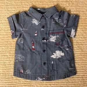 Mud Pie Button Down Nautical Denim Baby Boy Shirt Small 12-18 NWOT